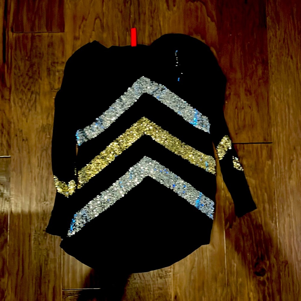 EUC small Black sweater with silver and gold sequins